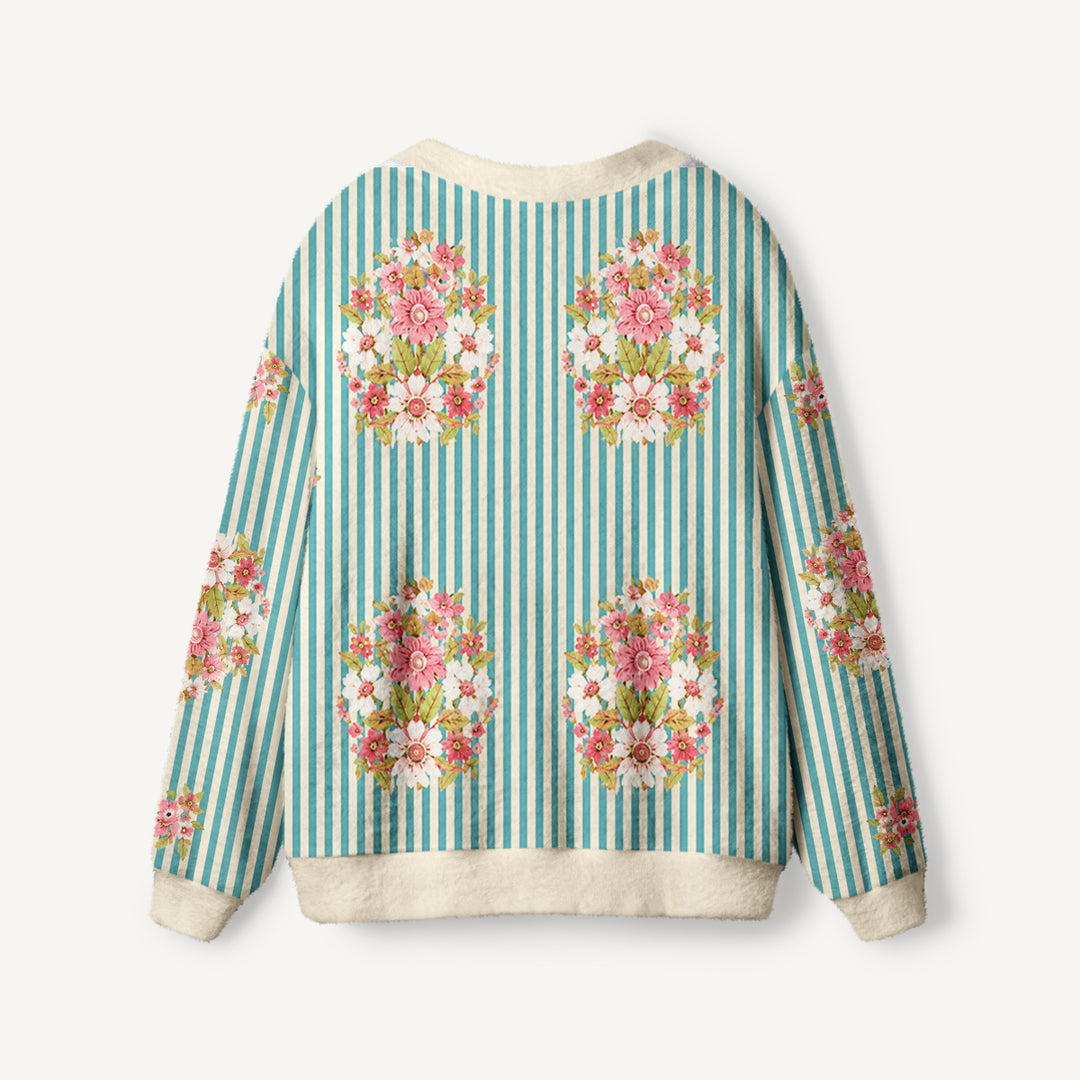 Cardigan lavorato a maglia con bottoni e motivo a righe floreali in stile cottage