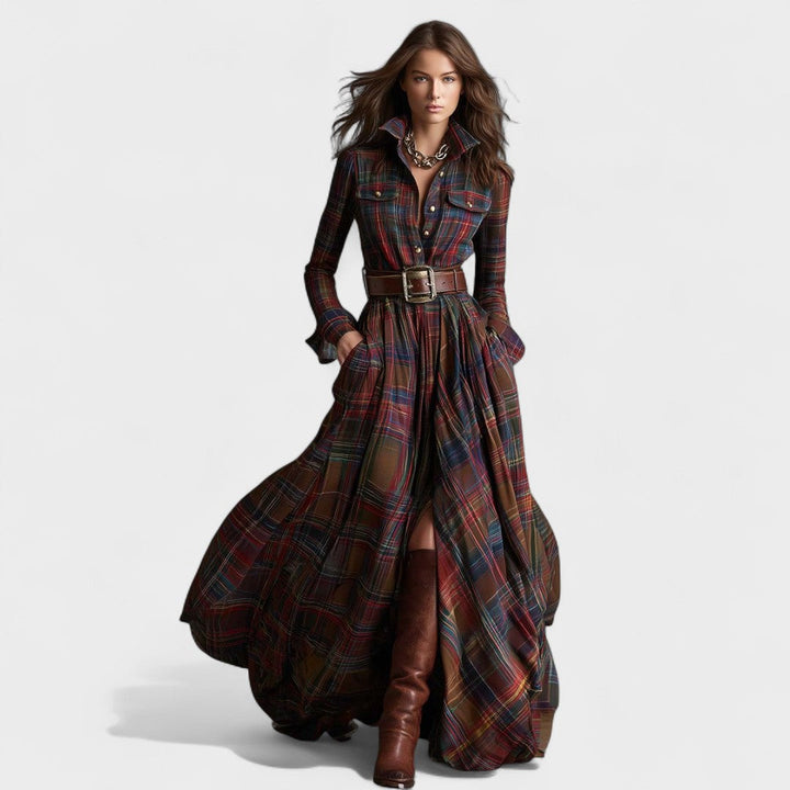 Clara | Maxi abito con cintura e motivo tartan