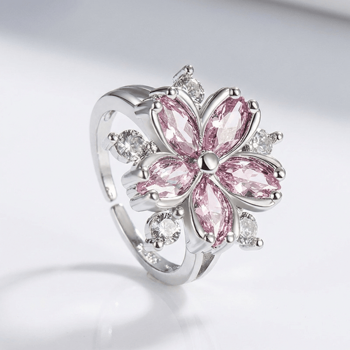 Cavéa™ - Anello regolabile in cristallo con fiori di ciliegio rosa