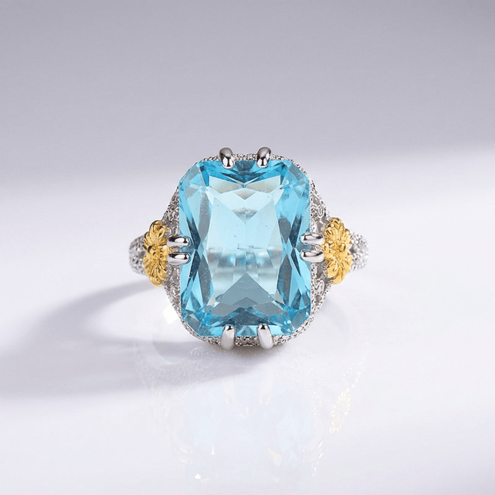 Avel™ - Anello Retrò in Oro con Acquamarina