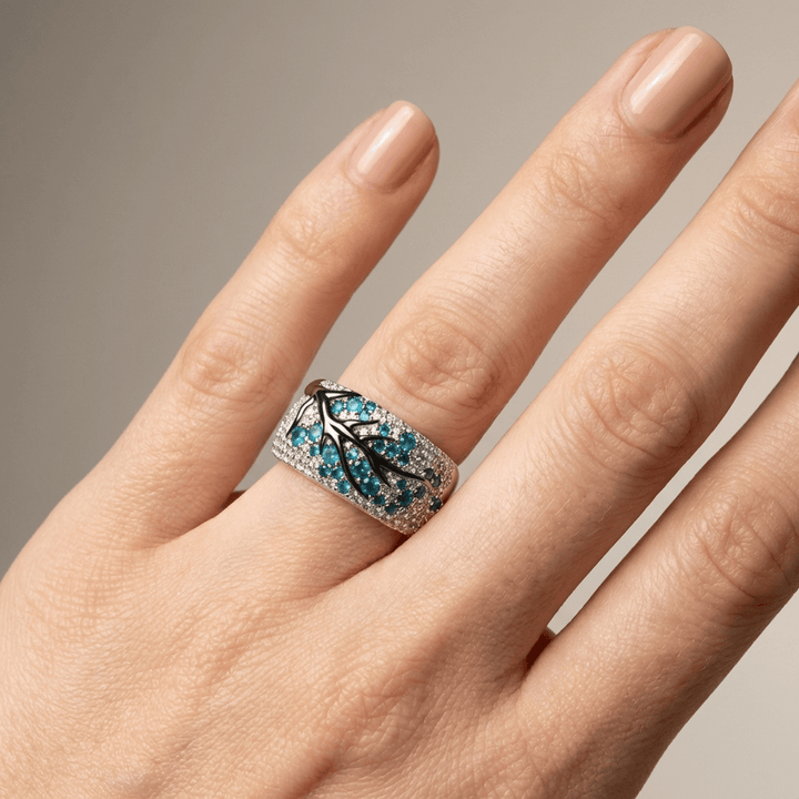 Velaia™ - Anello foglia in argento con topazio blu