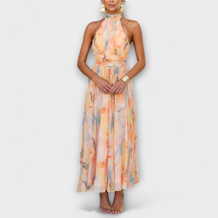 Abito Maxi con Stampa Acquerello e Scollo All&