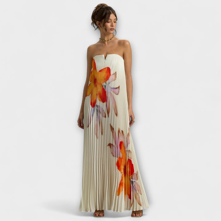 Michelle - Abito Maxi Sweetheart in Stampa Floreale Arancione