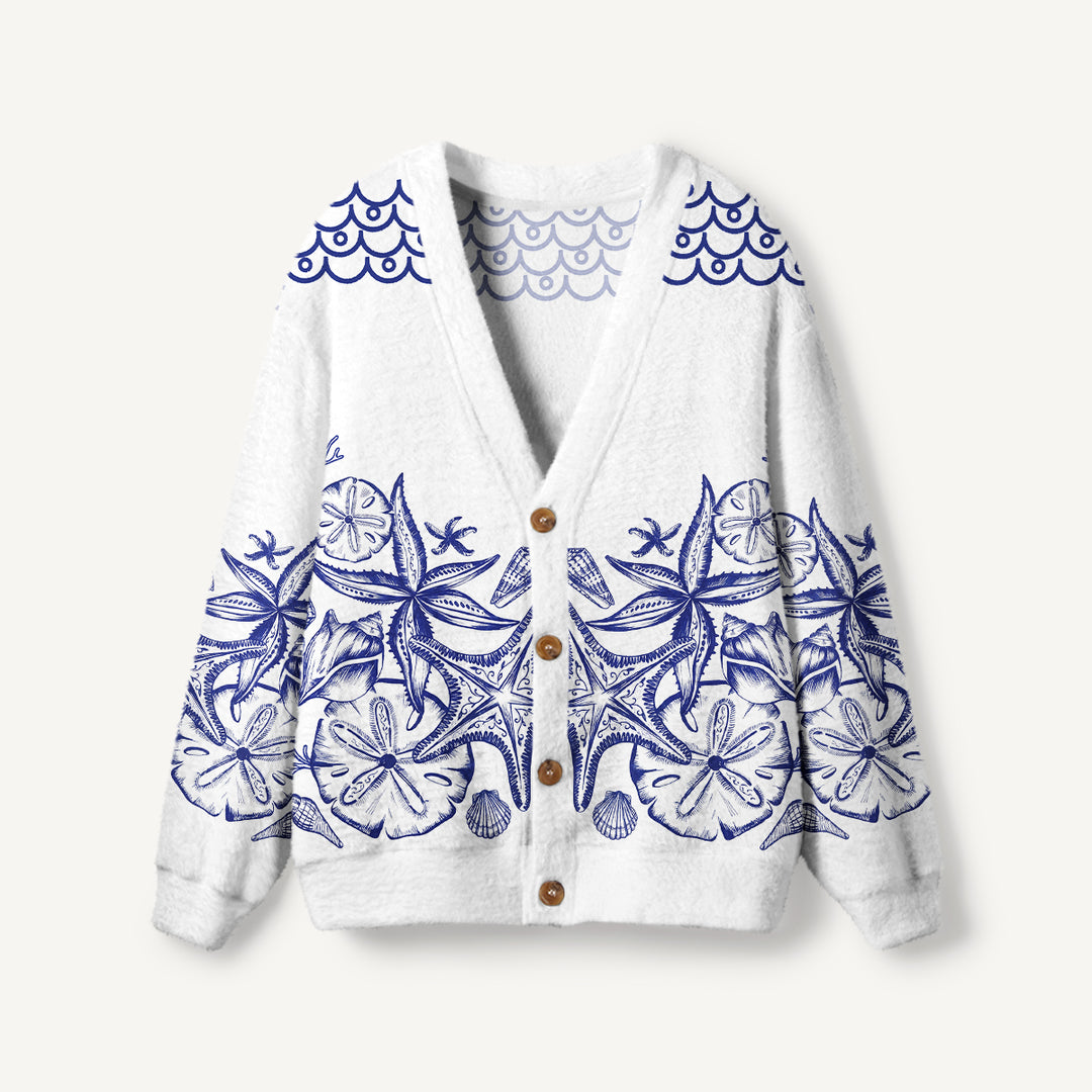 Cardigan lavorato a maglia nautici costieri con stelle marine