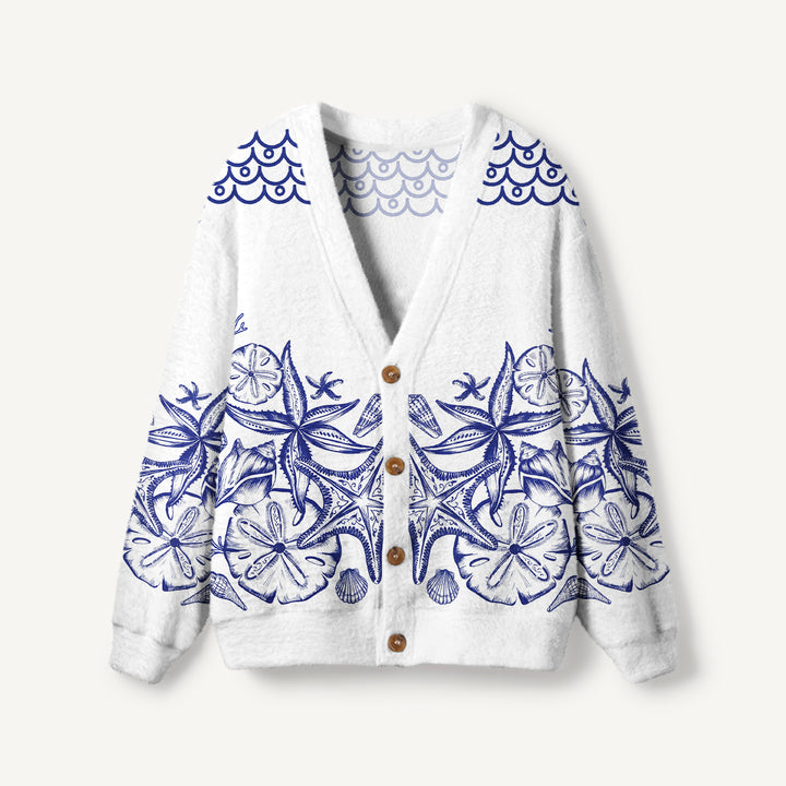 Cardigan lavorato a maglia nautici costieri con stelle marine