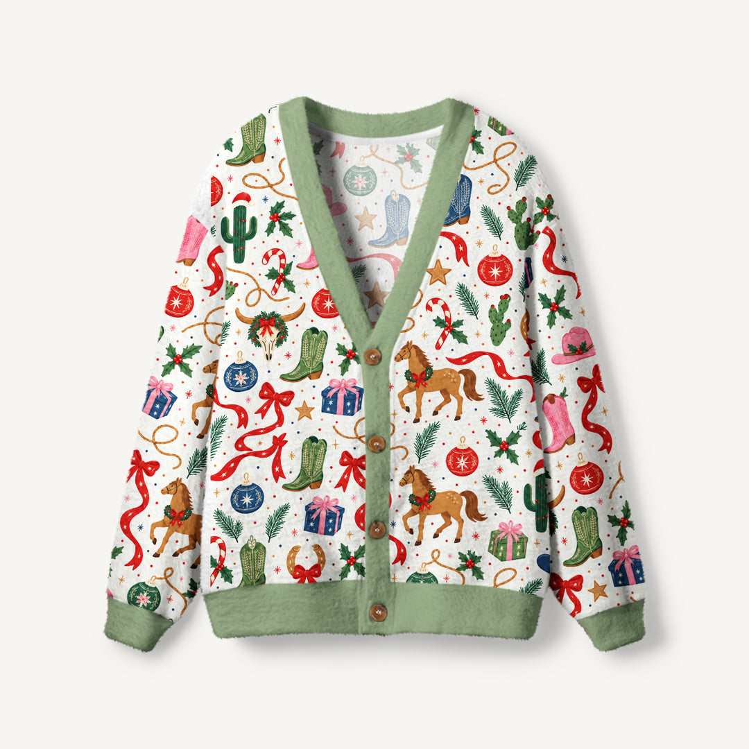 Cardigan lavorato a maglia Natalizi in Stile Western con Fantasia Rodeo