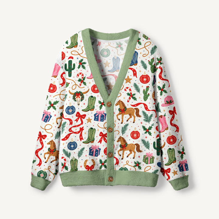 Cardigan lavorato a maglia Natalizi in Stile Western con Fantasia Rodeo