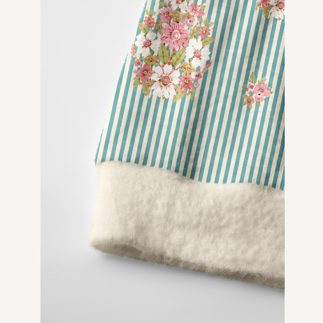 Cardigan lavorato a maglia con bottoni e motivo a righe floreali in stile cottage
