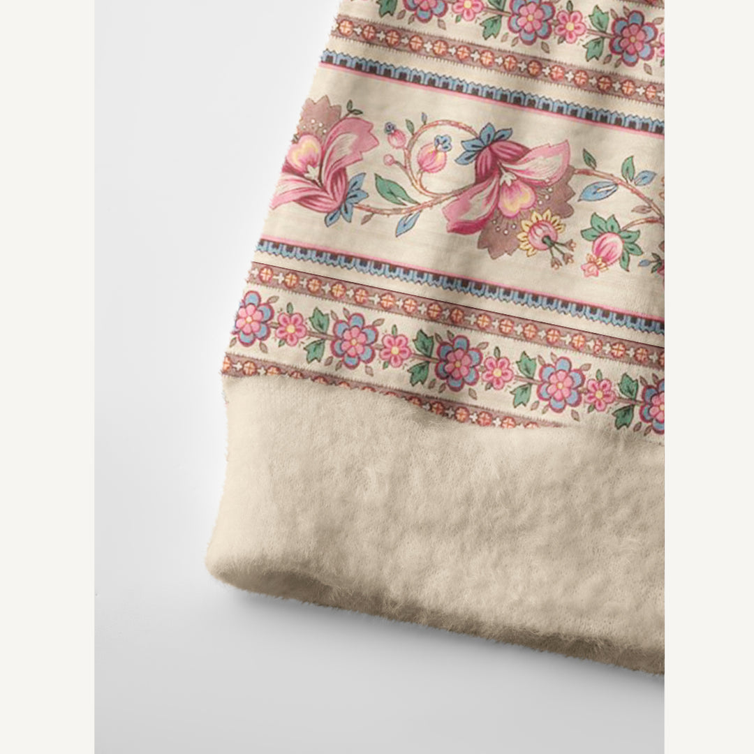 Cardigan lavorato a maglia con motivo vintage a righe e fiori