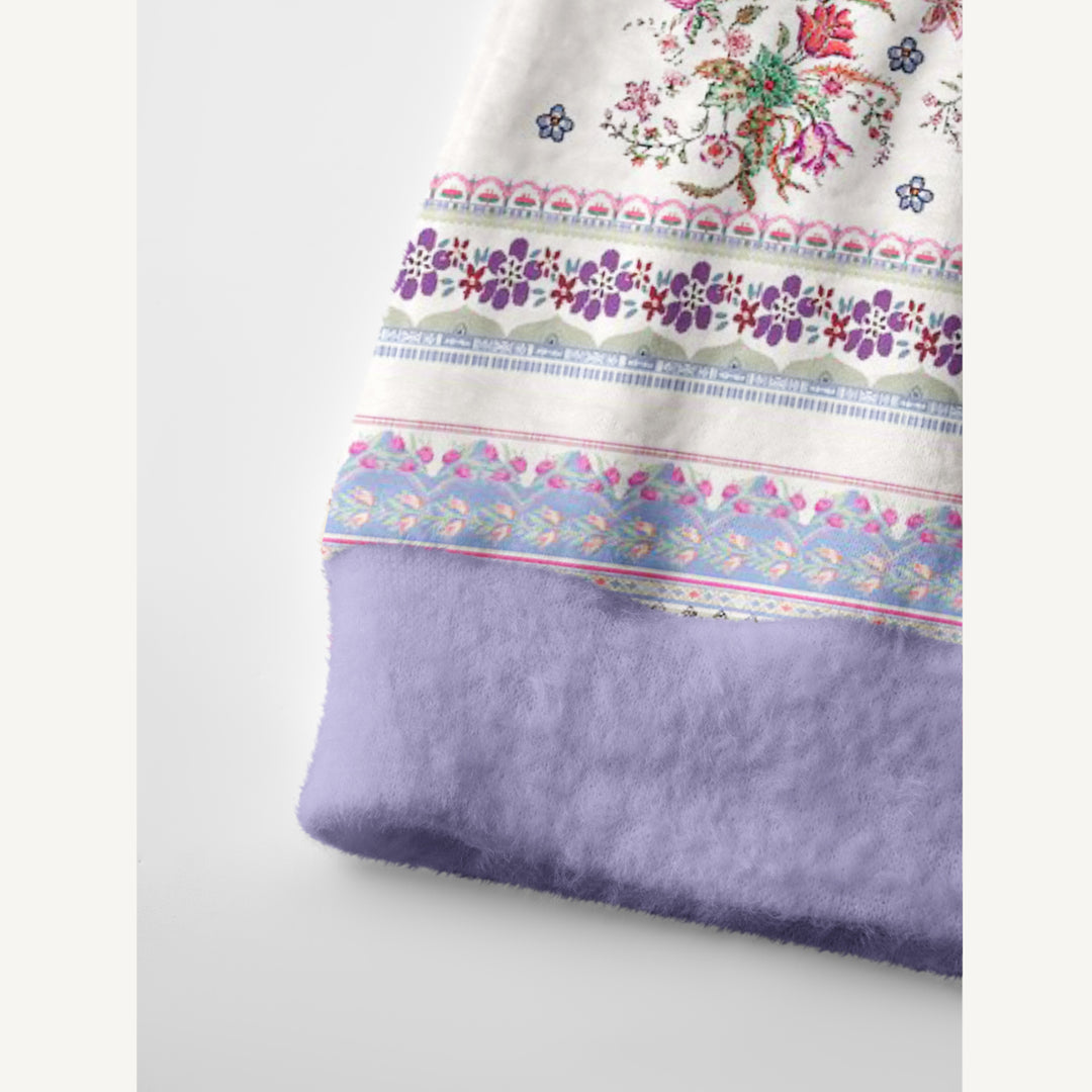 Cardigan lavorato a maglia con motivo floreale simmetrico in stile boho e bordo a forma di bouquet