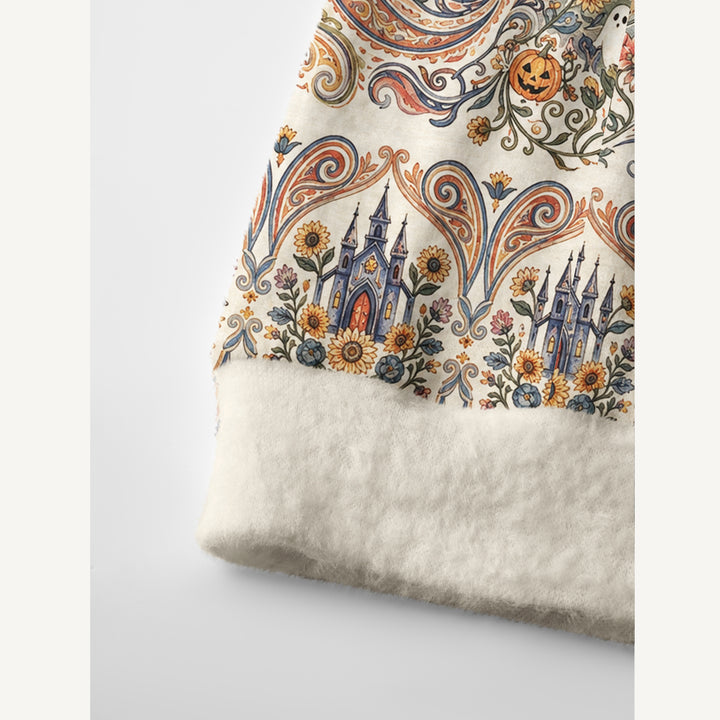 Cardigan lavorato a maglia con bottoni e motivo Boho Halloween del giardino del castello incantato