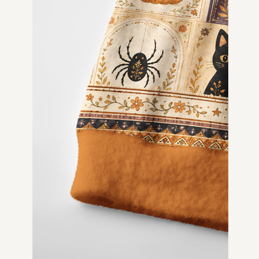 Cardigan con stampa patchwork “Gatto e zucca di Halloween”