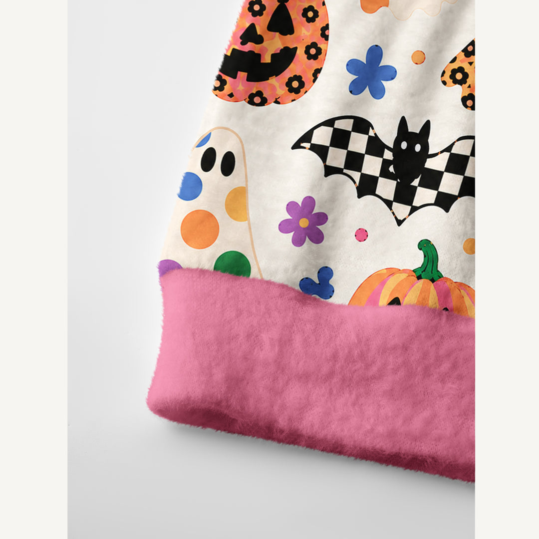 Cardigan lavorato a maglia con motivi di zucche fantasma, pipistrelli e Halloween