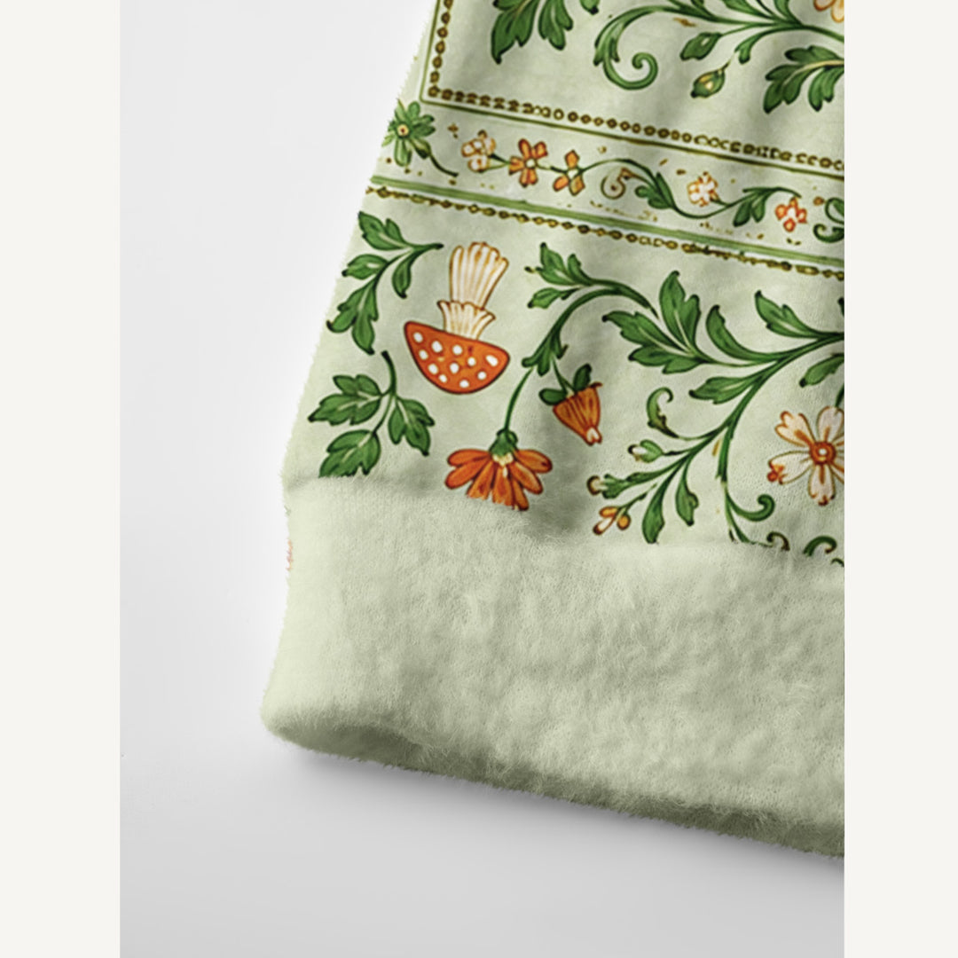 Cardigan lavorato a maglia verde salvia “Volpi della giungla”