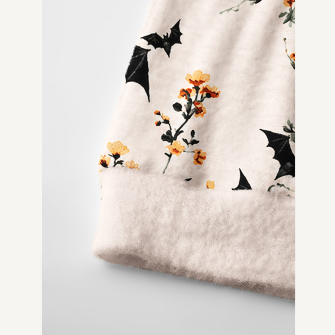 Cardigan lavorato a maglia di Halloween con pipistrelli e fiori selvatici