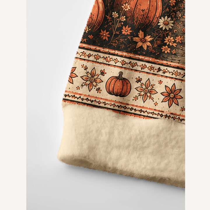 Cardigan lavorato a maglia con motivi di Halloween, zucche, scheletri e foreste