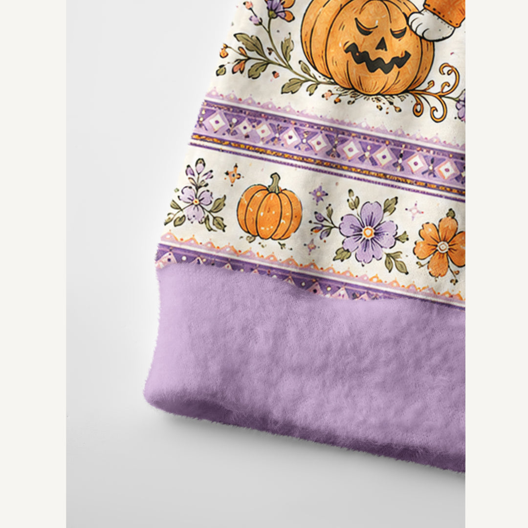 Cardigan lavorato a maglia floreali di Halloween con gatti, zucche e luna