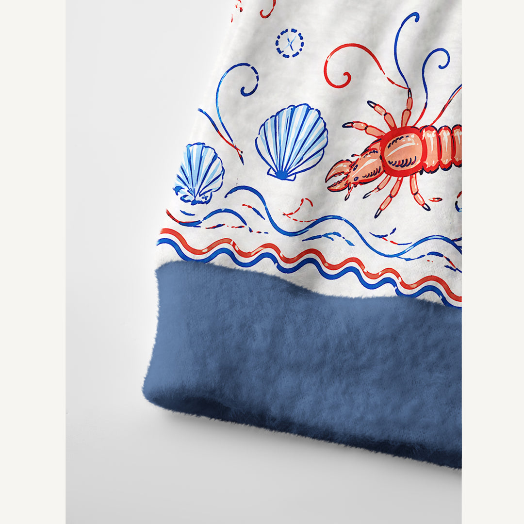 Cardigan lavorato a maglia con stampa di aragoste e conchiglie
