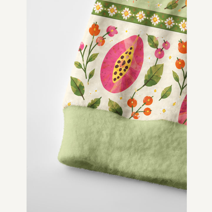 Cardigan lavorato a maglia Motivo floreale con frutta tropicale e quadretti