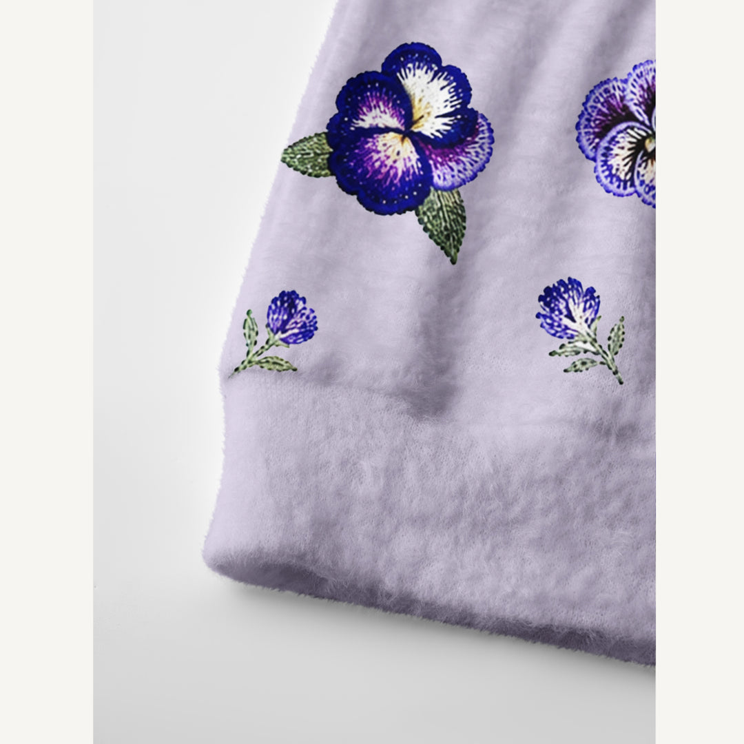Cardigan lavorato a maglia Motivo floreale con viole del pensiero viola su tutta la superficie