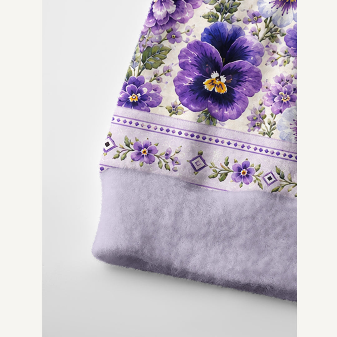 Cardigan lavorato a maglia Stampa floreale a viole del pensiero viola su tutta la superficie
