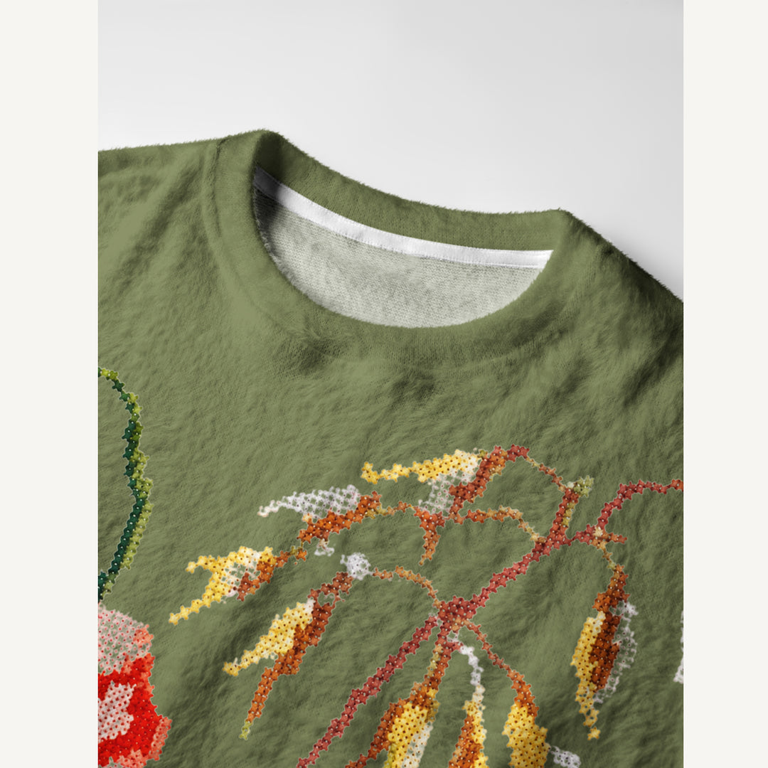 Maglione a girocollo con motivo di giardino di fiori selvatici