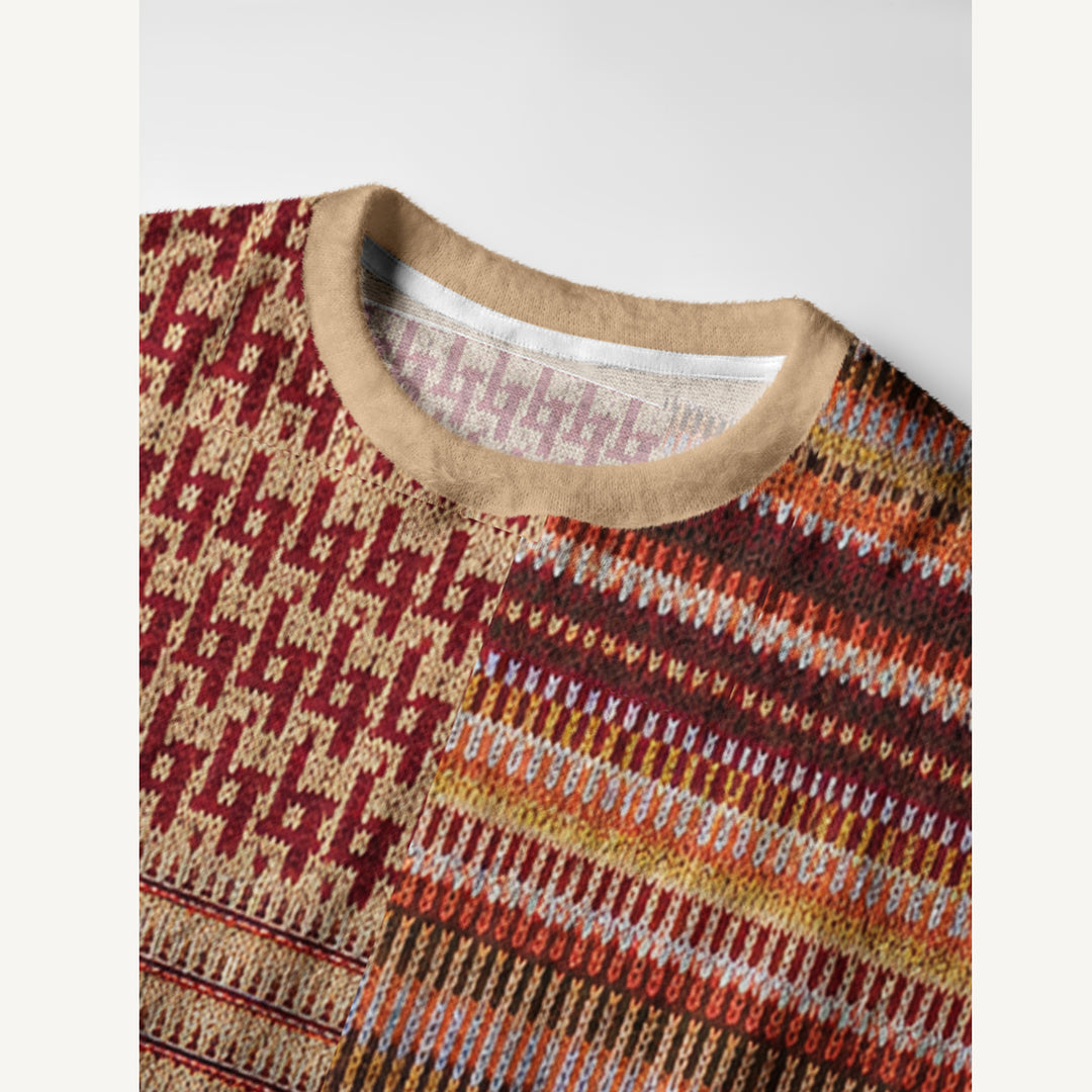 Maglione a girocollo con motivo patchwork autunnale a foglie d&