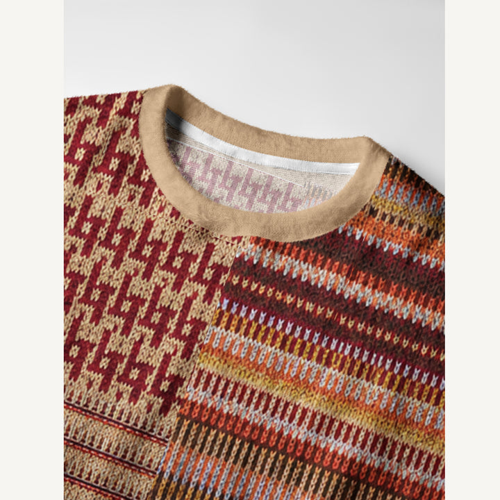 Maglione a girocollo con motivo patchwork autunnale a foglie d&
