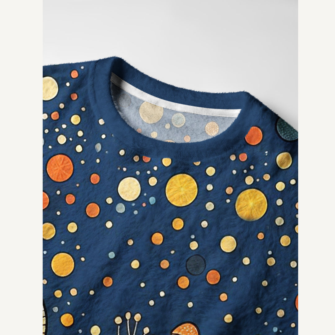 Maglione a girocollo con gatti a pois al chiaro di luna