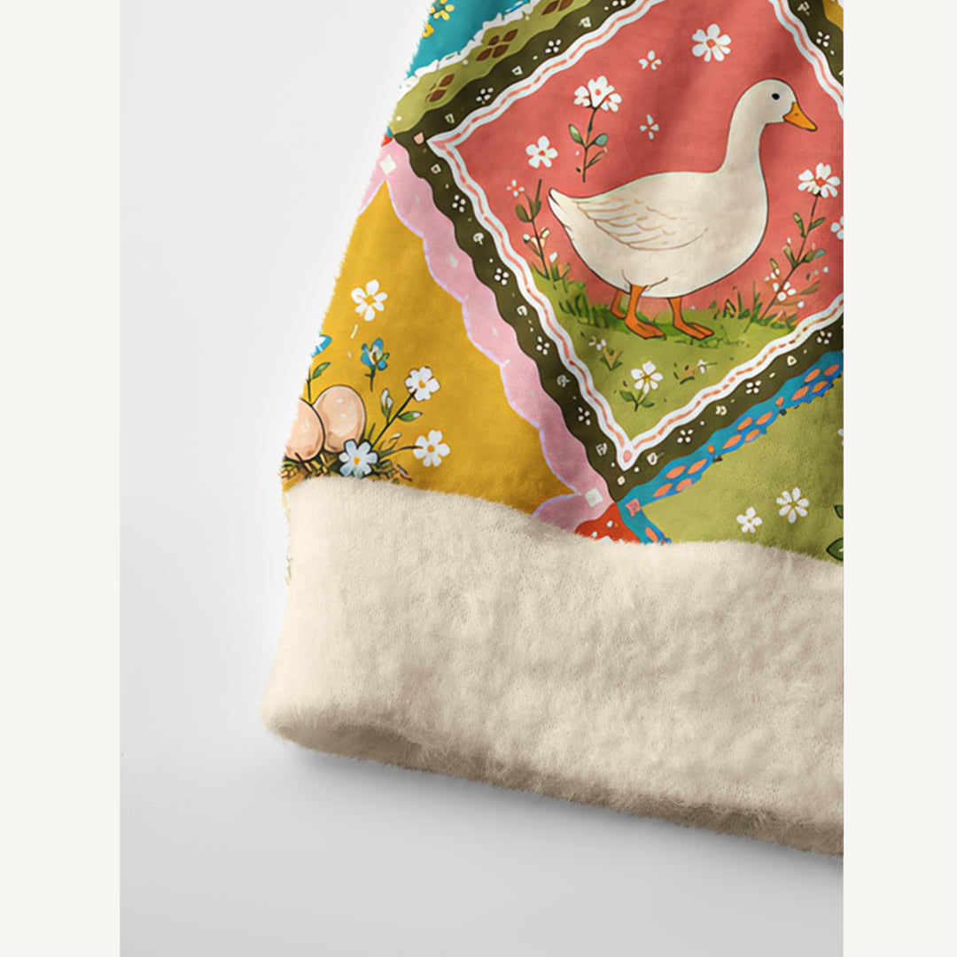 Cardigan lavorato a maglia con patchwork di animali della fattoria di campagna