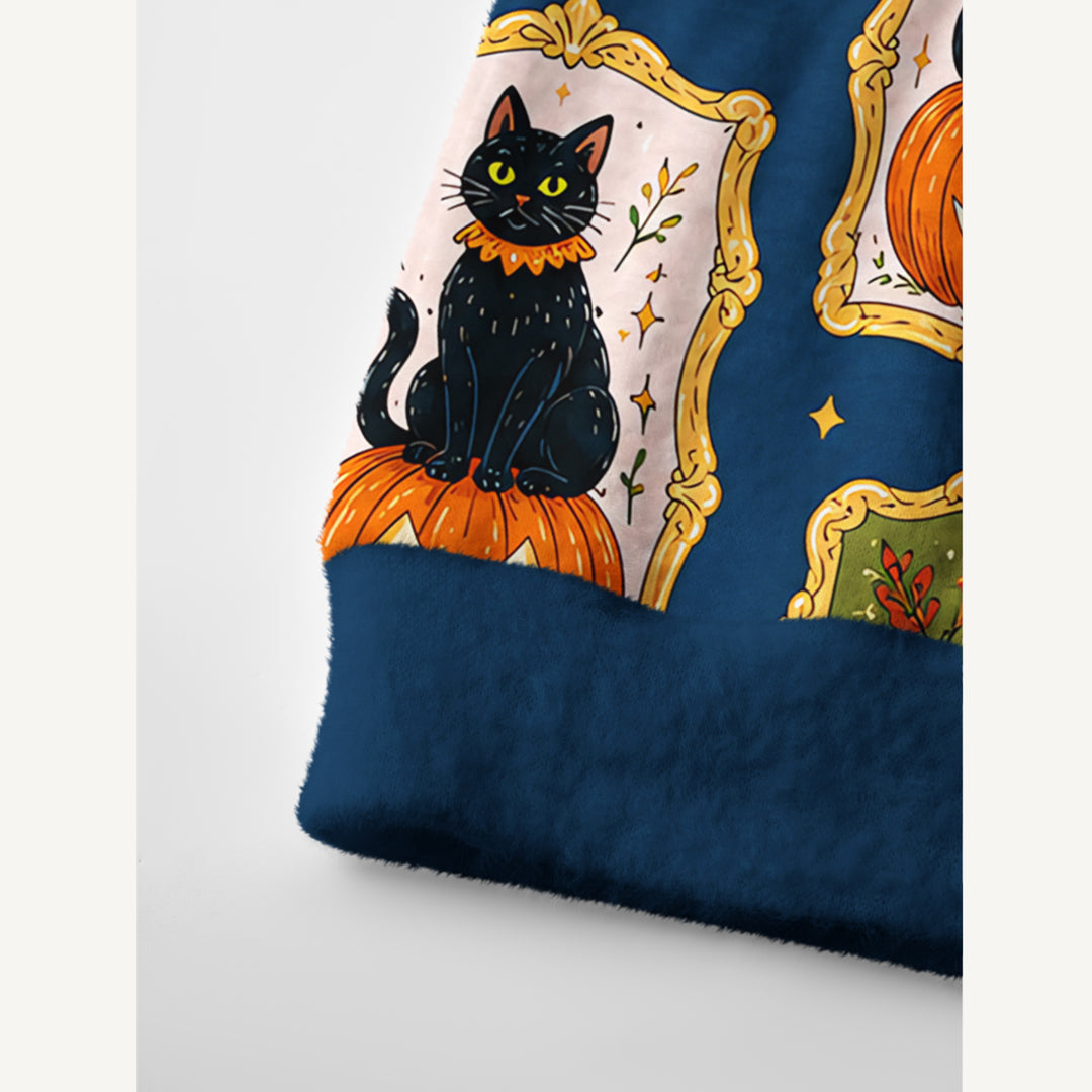 Cardigan lavorato a maglia di Halloween con gatti neri, pipistrelli e lune