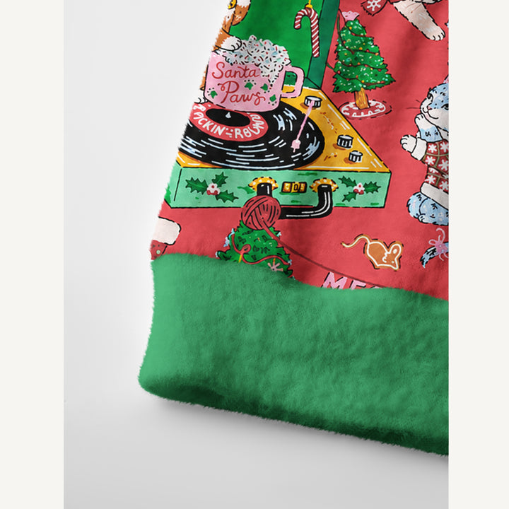 Cardigan lavorato a maglia festivo con gatti e alberi di Natale