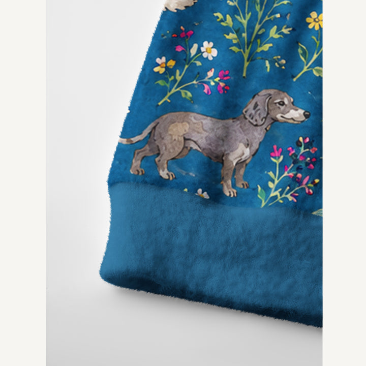 Cardigan lavorato a maglia con cani e fiori di campo