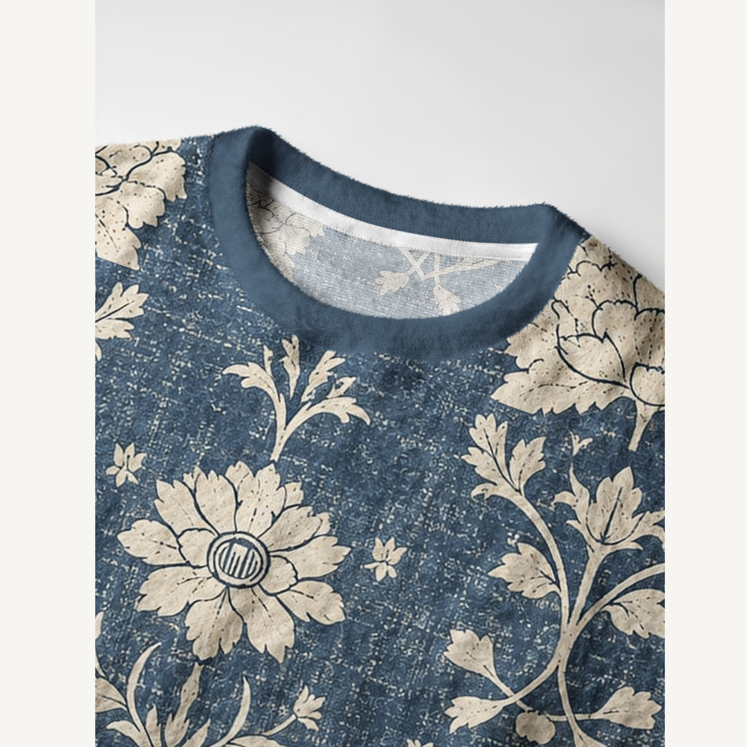Maglione a girocollo floreale botanico dal fascino vintage