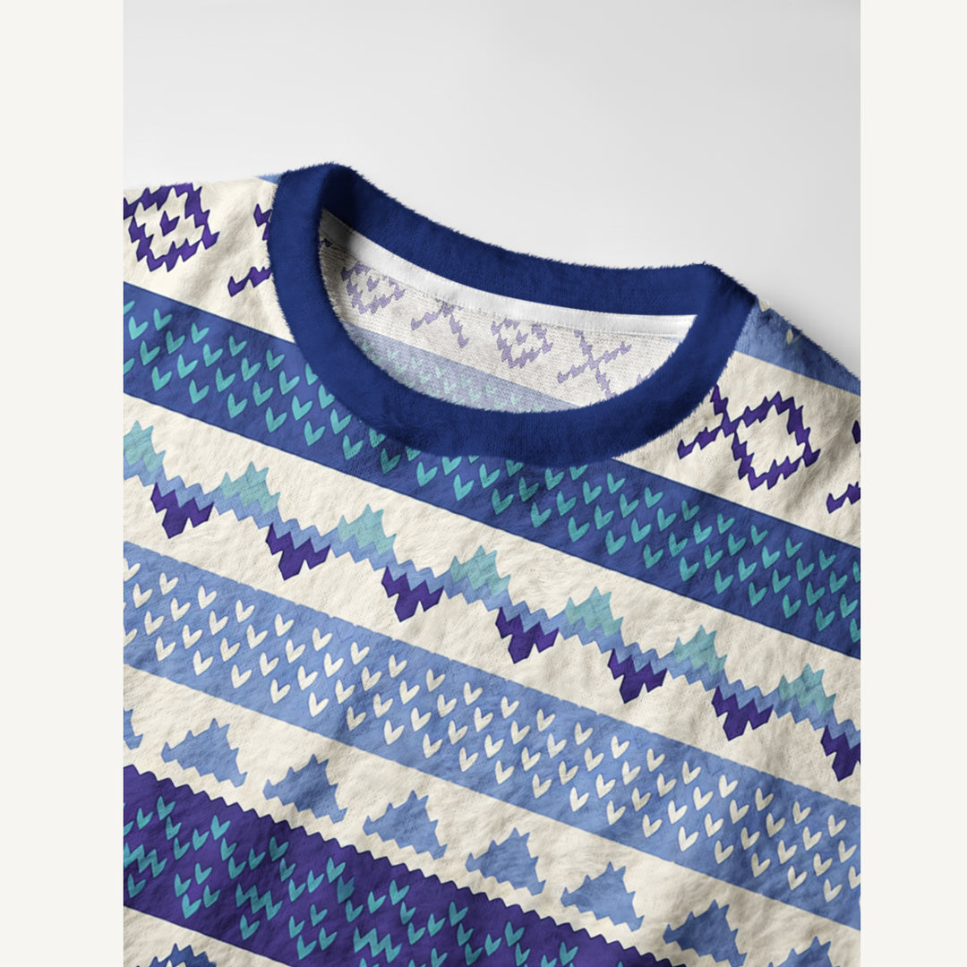 Maglione a girocollo a righe geometriche ispirate allo stile nordico
