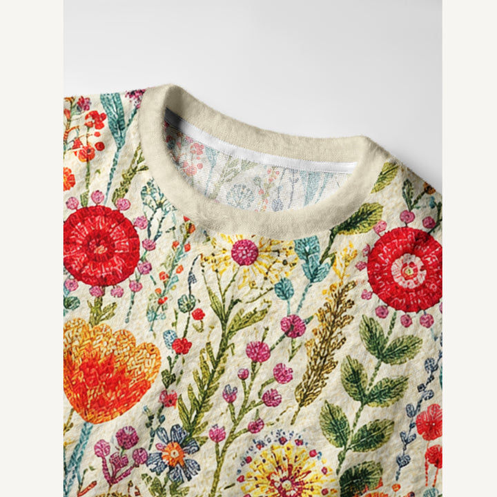 Maglione a girocollo da giardino di campagna con fiori di campo colorati