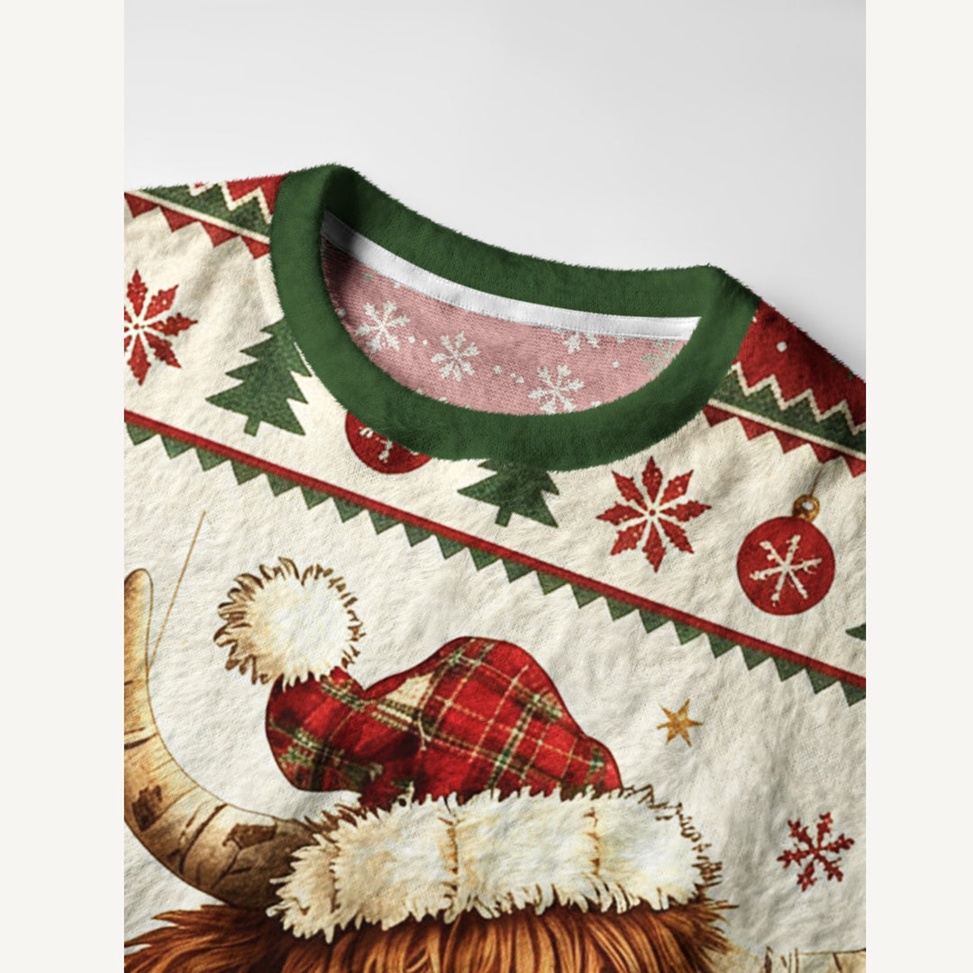 Maglione Natalizio Girocollo con Mucca Highland