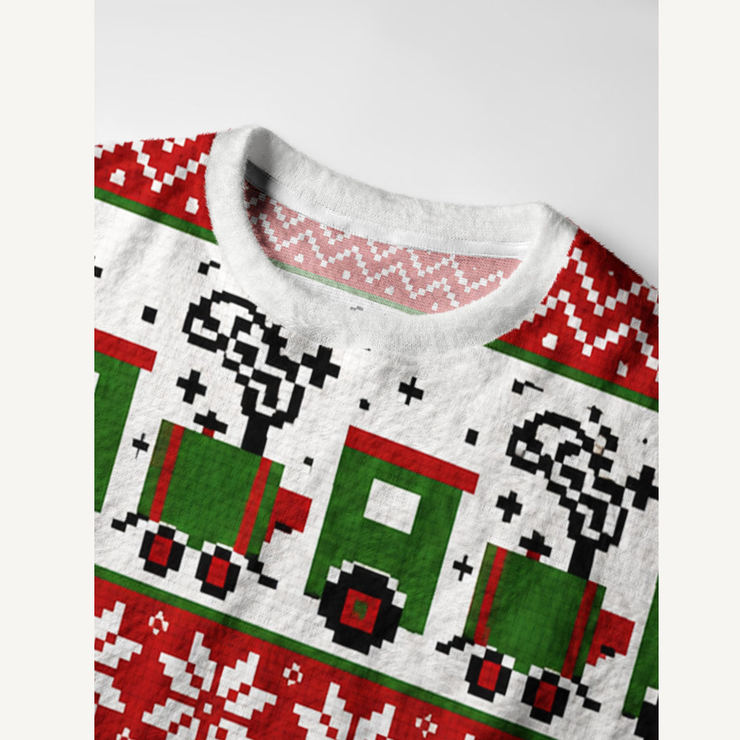 Maglione Girocollo Vintage con Fantasia Fair Isle e Treno