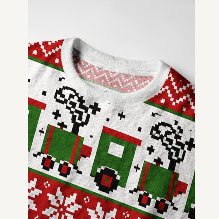 Maglione Girocollo Vintage con Fantasia Fair Isle e Treno