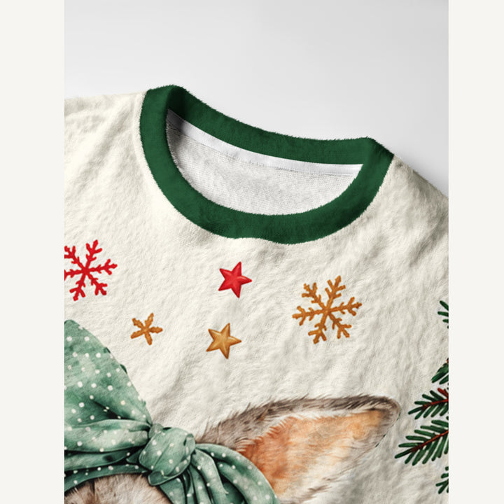 Maglione Natalizio Girocollo con Coniglietto e Agrifoglio