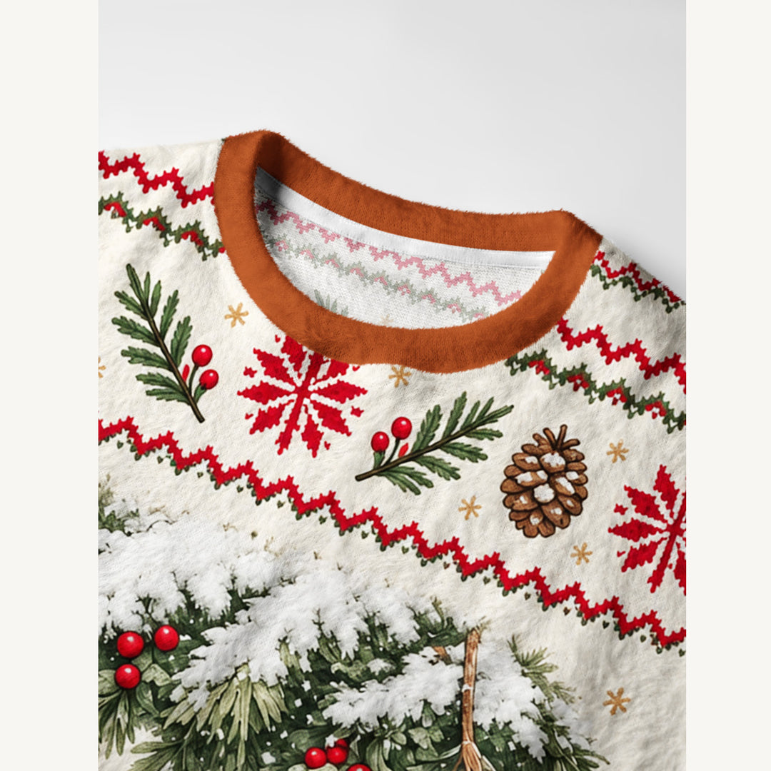 Maglione Girocollo Invernale con Volpe e Riccio