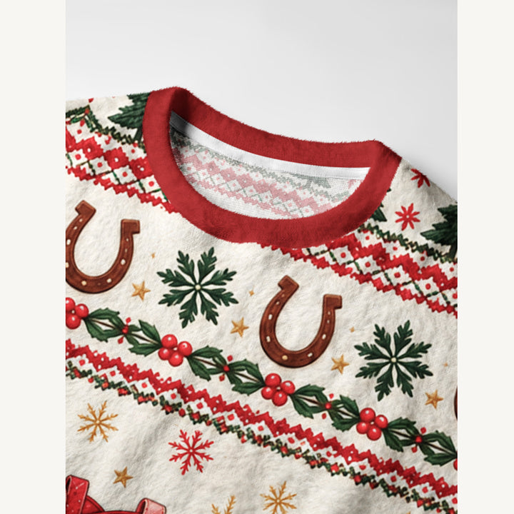 Maglione Natalizio Girocollo in Stile Western con Stivali da Cowboy