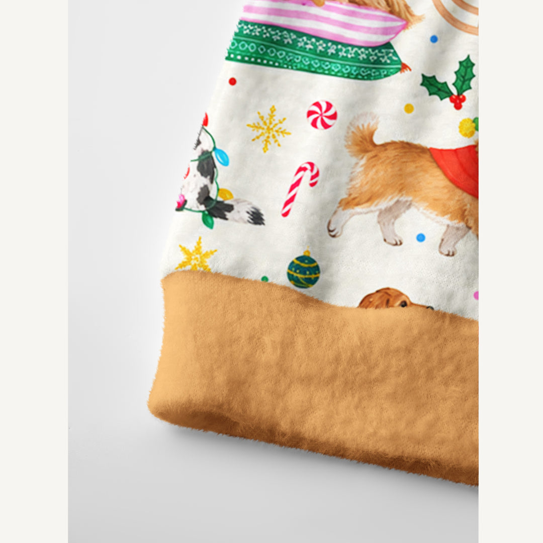Cardigan lavorato a maglia Natalizi con Fantasia di Cani e Regali