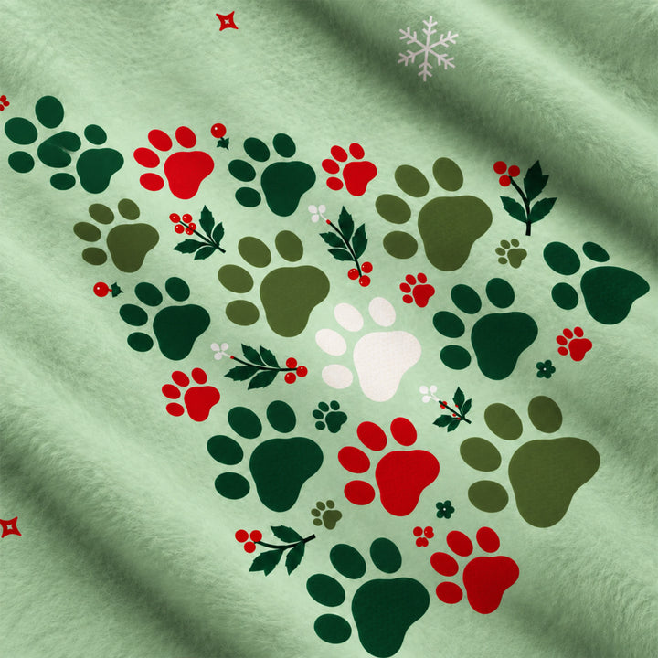 Maglione Natalizio Girocollo con Impronta di Zampa di Gatto e Albero di Natale