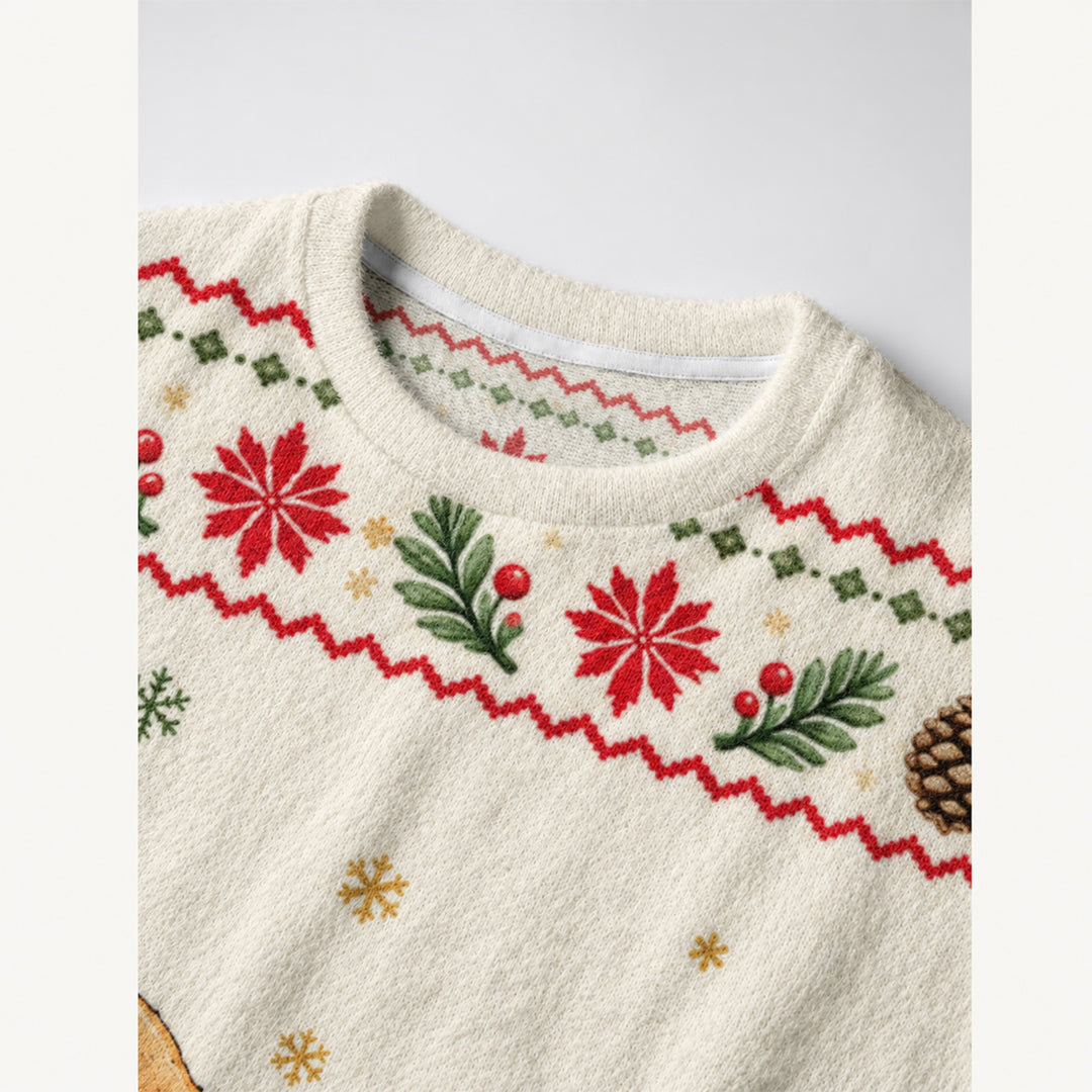 Maglione Natalizio Girocollo con Volpe e Riccio
