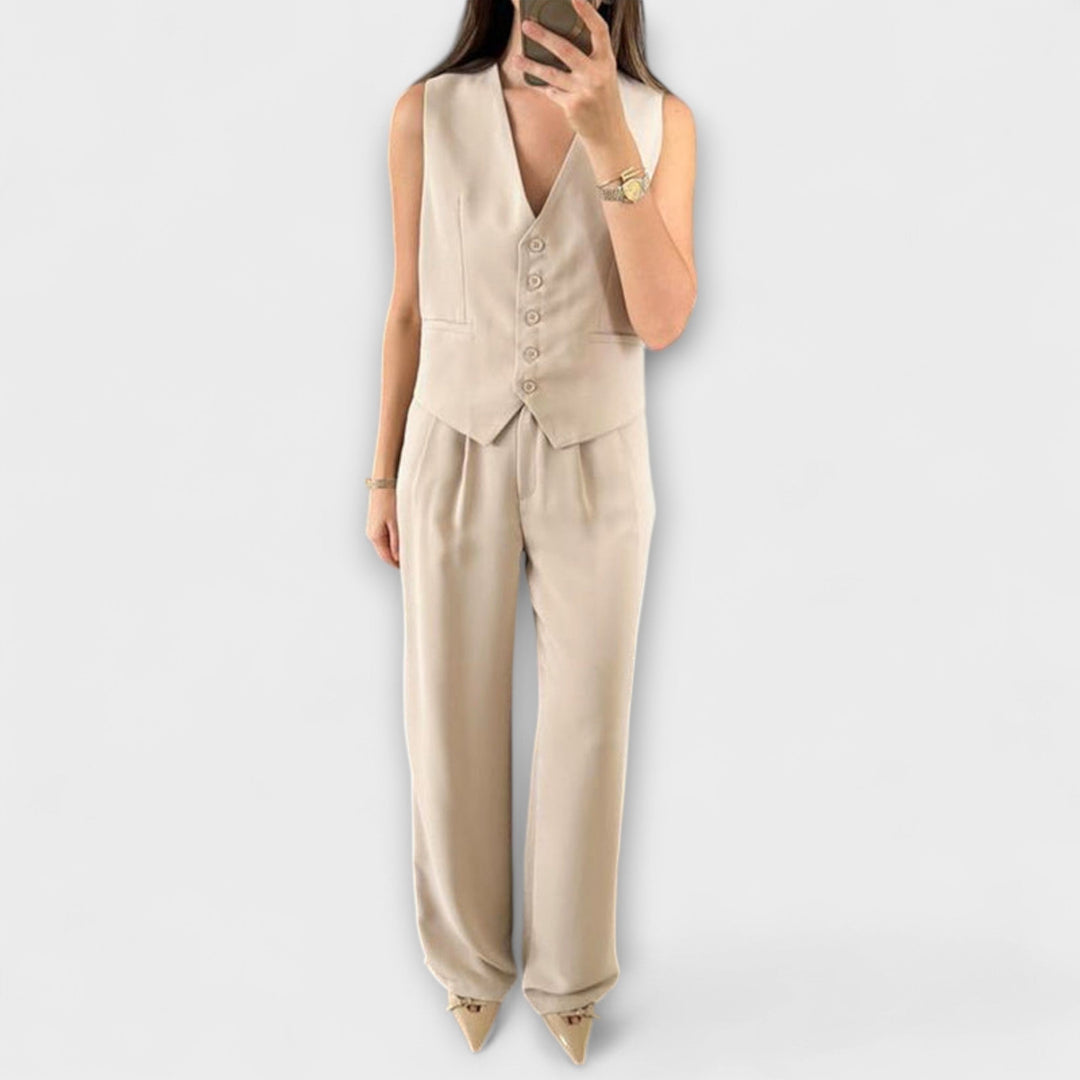 Hazel - Elegante Gilet V-Neck e Pantaloni Due Pezzi