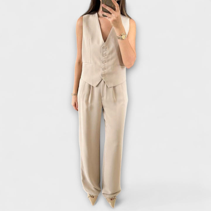 Hazel - Elegante Gilet V-Neck e Pantaloni Due Pezzi