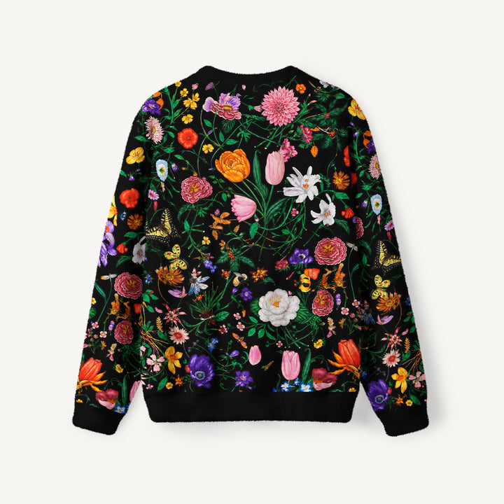 Maglione a girocollo con motivo di fiori selvatici e farfalle