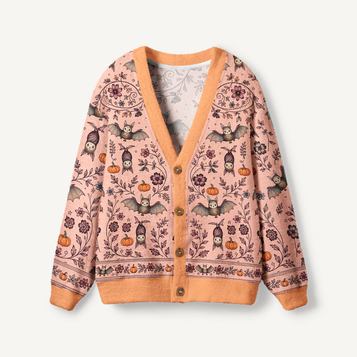 Cardigan lavorato a maglia floreali di Halloween con pipistrelli e zucche