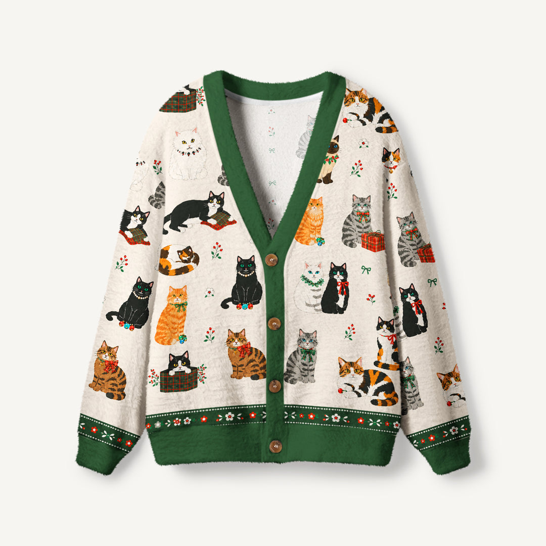 Cardigan lavorato a maglia Natalizio per Gatti con Fantasia a Tema Giardino